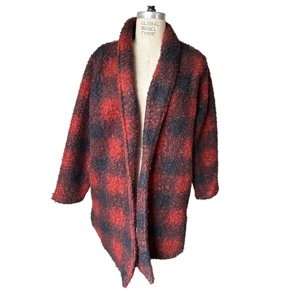 AVA & VIV Women's Open Front Coat Rust/Black Plaid Size 1X Cabincore
